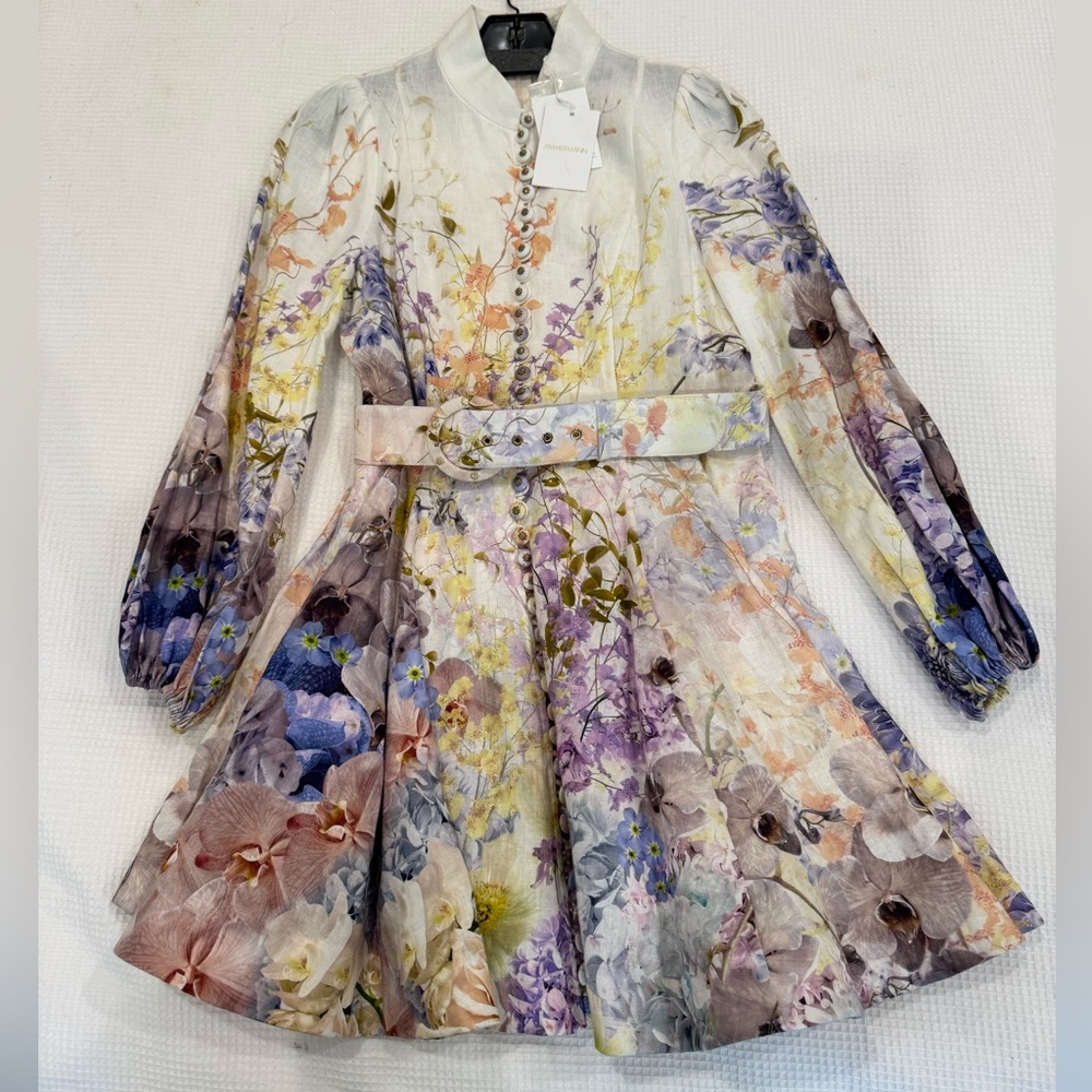 New with tags, Zimmerman Rhythmic A-Line Dress with Side Pockets and Belt.